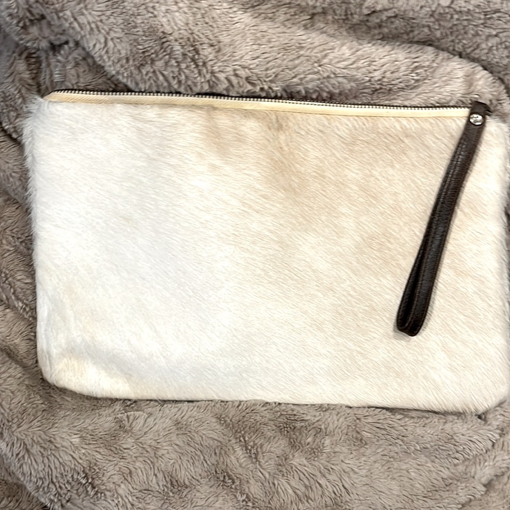 New-Cow Hide Fur Clutch/wristlet bag w/Pink Cloth interior. - Picture 2 of 4